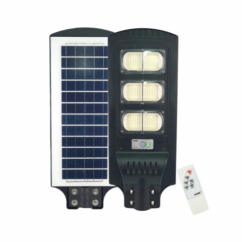Lampă solara stradală LED solară Rixme 120W, 6 zone LED, telecomandă, timer 3/5/8h, Lampa solara exterior, IP67, Negru