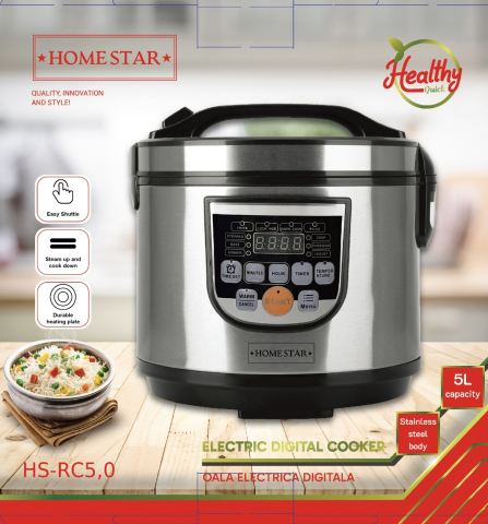 Oală electrică digitală Homestar HS-RC5.0, capacitate 5 litri, panou digital, carcasă din inox, multicooker [1]