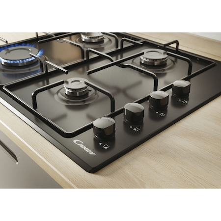 Plita incorporabila Candy CHW6LBB, Gaz, Aprindere electrica, 4 Arzatoare, Siguranta arzatoare, 60 cm, Negru [1]