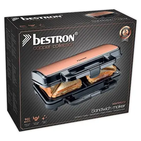 Sandwich maker Bestron ASM90XLCO, 900W, plite fixe, invelis antiaderent, cupru [4]