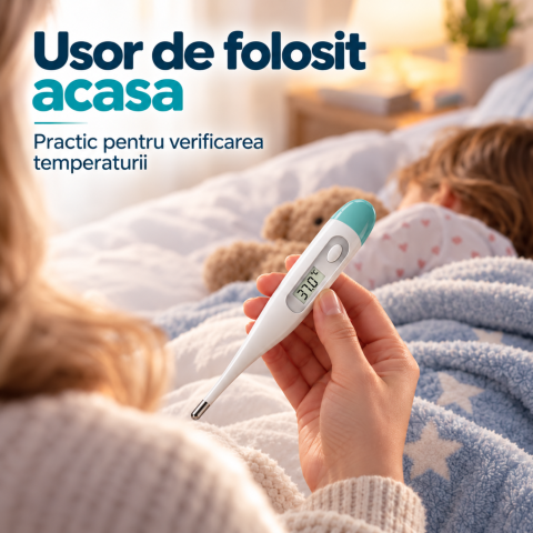 Termometru digital medical Sanitas SFT 01/1 pentru copii si adulti, ecran LCD, fara mercur, alb turcoaz [2]
