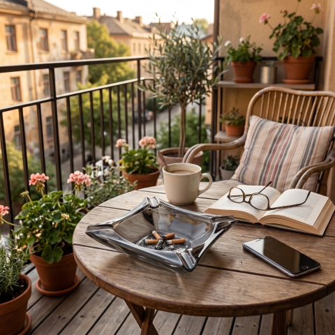 Scrumieră din sticlă fumurie Delisoga, scrumieră pătrată gri, transparentă, pentru terasă, balcon, birou, bar, cafenea și grădină, scrumieră din sticlă pentru interior și exterior, HoReCa [1]