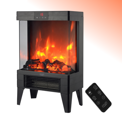 Șeminee decorative - Șemineu electric Adler AD 7755 LED 2000W cu flacără 3D, termostat și telecomandă, negru