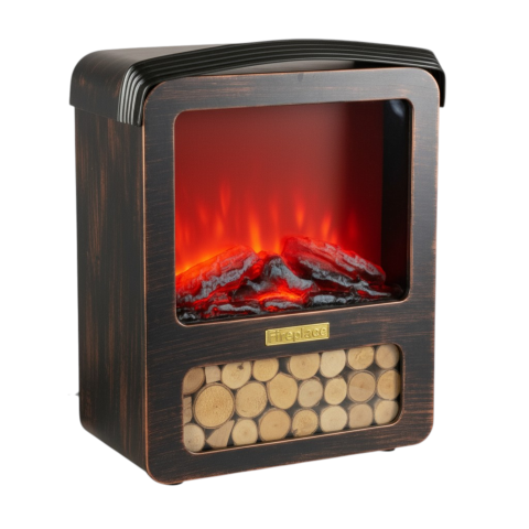 Sezon & Cadouri - Șemineu Electric Decorativ Aurie - LED cu Efect de Flacără și Lemne Decorative, Design Elegant, Material Plastic și Sticl
