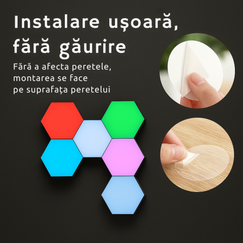 Set 3 lumini RGB hexagonale cu telecomanda, Cu timer [6]