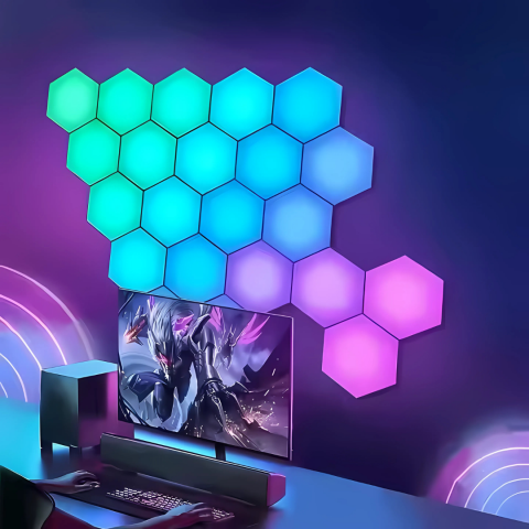 Set 3 lumini RGB hexagonale cu telecomanda, Cu timer [8]