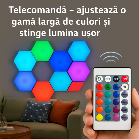 Set 3 lumini RGB hexagonale cu telecomanda, Cu timer [3]