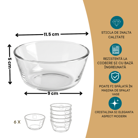 Set 6 boluri din sticlă Delisoga, boluri transparente pentru salate, cereale, iaurt, fructe, deserturi și înghețată, castroane din sticlă pentru micul dejun și porții individuale, 6 bucăți [4]