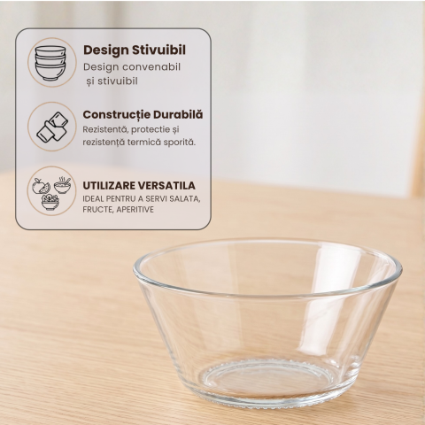 Set 6 boluri din sticlă 168 mm Delisoga, boluri transparente model clasic pentru salate, cereale, iaurt, fructe, deserturi și gustări, castroane din sticlă pentru servire, porții individuale [2]