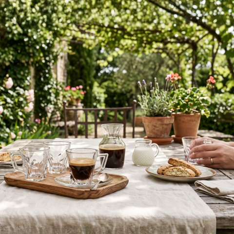 Set 6 căni din sticlă 155 ml Delisoga, căni mici transparente cu mâner și bază fațetată în relief, pentru cafea, ceai, espresso lung, lapte și desert, set căni sticlă pentru casă, 6 bucăți [2]