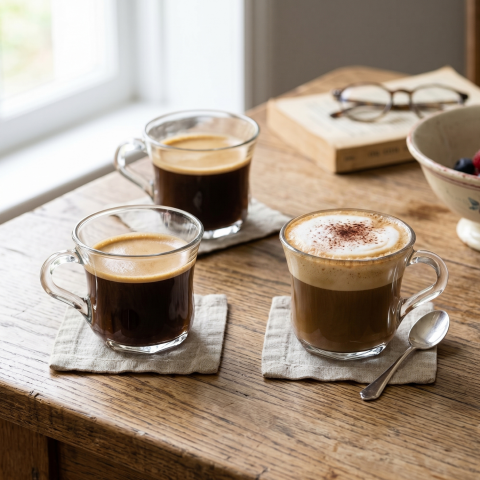 Set 6 căni din sticlă Delisoga, căni transparente cu mâner și formă rotunjită, pentru ceai, cafea, lapte, cappuccino și ciocolată caldă, set căni din sticlă pentru casă și birou, 6 bucăți [2]