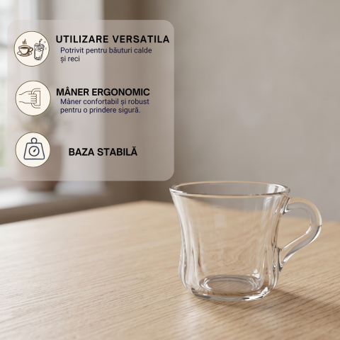 Set 6 căni din sticlă Delisoga, căni transparente cu mâner și formă rotunjită, pentru ceai, cafea, lapte, cappuccino și ciocolată caldă, set căni din sticlă pentru casă și birou, 6 bucăți [3]