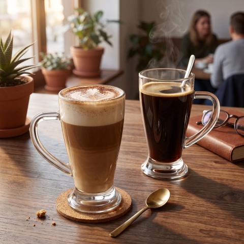 Set 6 căni înalte din sticlă Delisoga, căni transparente cu mâner pentru bere, suc, limonadă, cafea cu gheață, latte și ceai rece, set căni sticlă pentru masă, bar și terasă, 6 bucăți [1]