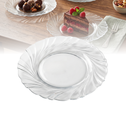 Set 6 farfurii din sticlă Delisoga, farfurii transparente cu margine ondulată în relief, pentru desert, prăjituri, tort, fructe și aperitive, farfurii de servire pentru masa festivă, 6 bucăți