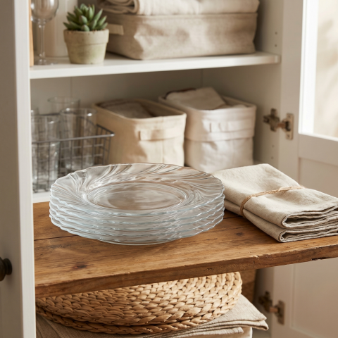 Set 6 farfurii din sticlă Delisoga, farfurii transparente cu margine ondulată în relief, pentru desert, prăjituri, tort, fructe și aperitive, farfurii de servire pentru masa festivă, 6 bucăți [1]