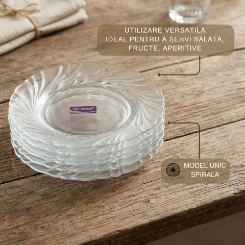 Set 6 farfurii din sticlă Delisoga, farfurii transparente cu margine ondulată în relief, pentru desert, prăjituri, tort, fructe și aperitive, farfurii de servire pentru masa festivă, 6 bucăți [3]