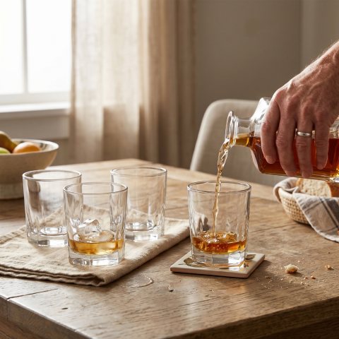 Set 6 pahare whisky din sticlă 300 ml Delisoga, pahare tumbler transparente cu bază fațetată, pentru whisky, coniac, rom, cocktailuri, apă și suc, pahare joase pentru bar acasă, 6 bucăți [1]