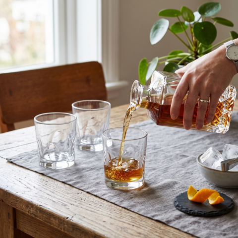 Set 6 pahare whisky din sticlă 330 ml Delisoga, pahare tumbler transparente cu model în relief la bază, pentru whisky, cocktailuri, apă și suc, pahare joase pentru bar și masă, 6 bucăți [1]