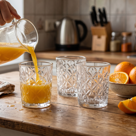 Set 6 pahare din sticlă 340 ml Delisoga, pahare tumbler cu model geometric în relief, pentru apă, suc, cocktailuri, whisky și băuturi cu gheață, pahare transparente pentru bar și masă, 6 bucăți [1]
