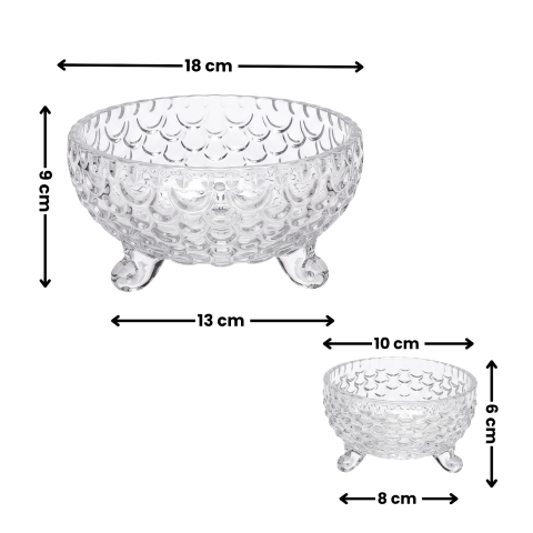 Set boluri din sticlă cu picior Delisoga, 1 bol mare și 6 boluri mici, model cu bule în relief, pentru salate, fructe, deserturi și înghețată, set de servire 7 piese transparent, aspect vintage [4]
