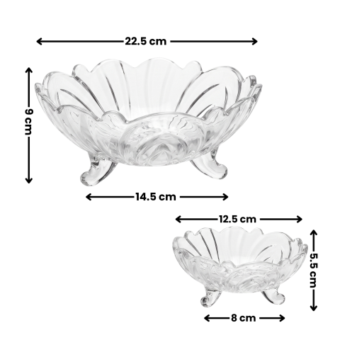 Set boluri din sticlă cu picior Delisoga, 1 bol mare și 6 boluri mici, margine ondulată, model în relief, pentru salate, fructe, deserturi și înghețată, set servire 7 piese, cupe de desert [4]