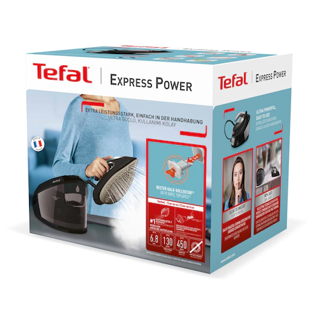 Statie de calcat Tefal Express Power SV8062E0, 2800W, 6.8 bar, abur variabil 130g/min, talpa Durilium AirGlide, capacitate rezervor 1.8L, negru/argintiu [1]