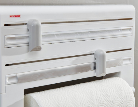 Suport role Parat Leifheit, 34.5 x 10.45 cm, Se monteaza pe perete, Perfect pentru folie transparenta, folie de aluminiu si harte de bucatarie, Alb [1]