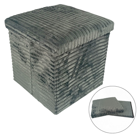 Tabureți - taburet-pliabil-cu-spatiu-de-depozitare-tip-cutie-otoman-pufos-in-dungi-cub-38x38x38-cm-gri
