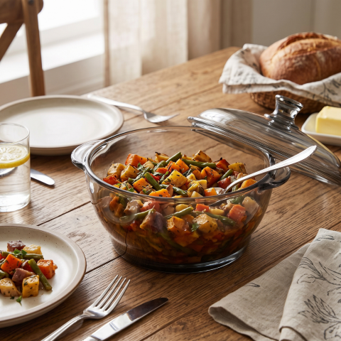 Vas din sticlă fumurie cu capac 1,5 L Delisoga, bol tip oală gri, castron mare cu capac pentru salate, garnituri, deserturi și gustări, vas de servire și păstrare alimente, sticlă fumurie [1]