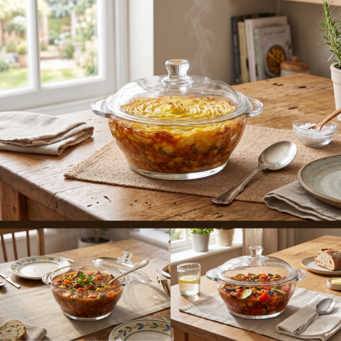 Vas din sticlă cu capac 1 L Delisoga, bol tip oală cu mânere, transparent, castron cu capac pentru salate, zacuscă, garnituri, deserturi și gustări, vas de servire și păstrare alimente [1]