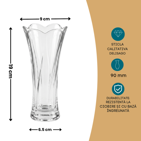 Vază din sticlă 330 ml Delisoga, vază transparentă înaltă cu gura evazată și model în relief, pentru flori tăiate, trandafiri, lalele și buchete mici, decor pentru masă, birou și living [3]
