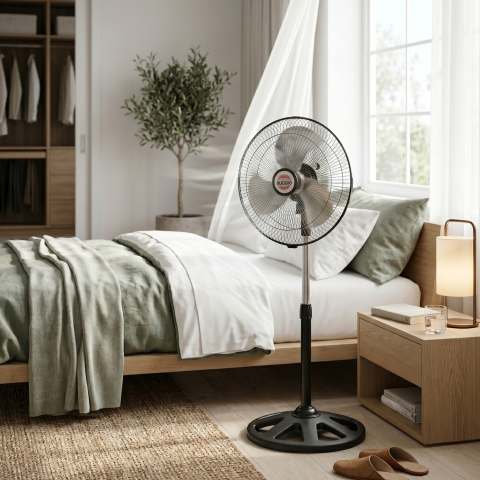 Ventilator cu Picior reglabil, 55W, 3 trepte de viteză, Oscilație automată, Diametru 28 cm, Inălțime ajustabilă 70-97 cm, negru [1]