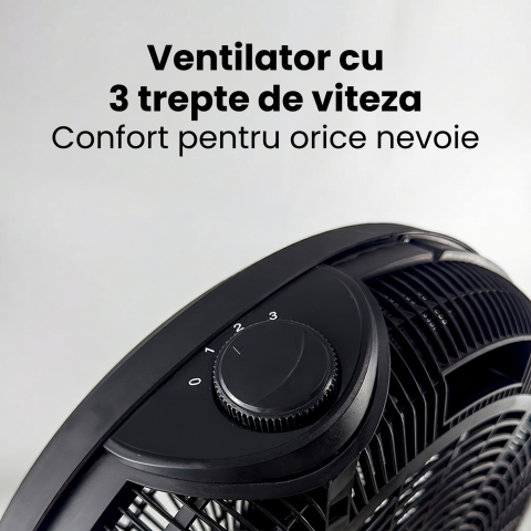 Ventilator de Podea, Diametru 50 cm, 3 trepte de viteza, Putere de 100W, Oscilatie, Negru [4]