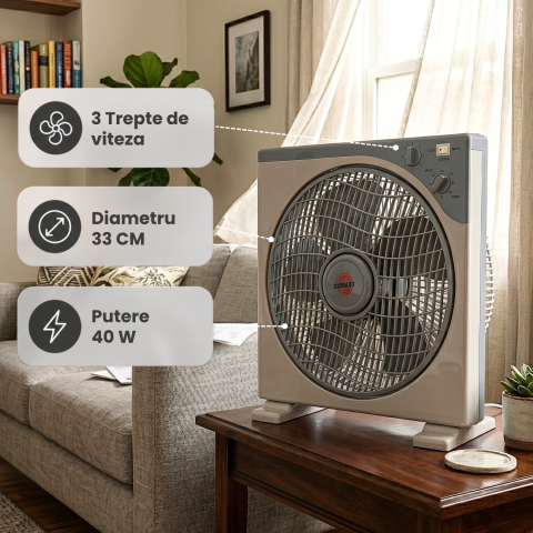 Ventilator de podea, Putere de 40W. 3 Trepte de Viteza, Temporizator de 60 minute, Grijal rotativ, Diametru 30 cm [2]
