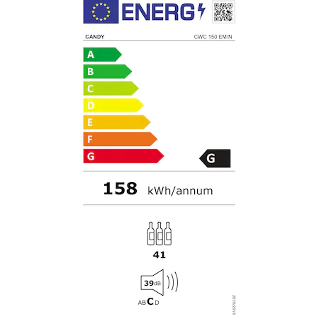 Vitrina de vinuri Candy CWC 150EM/N, 41 sticle, MonoZone, Clasa G, Iluminare LED, Negru [1]