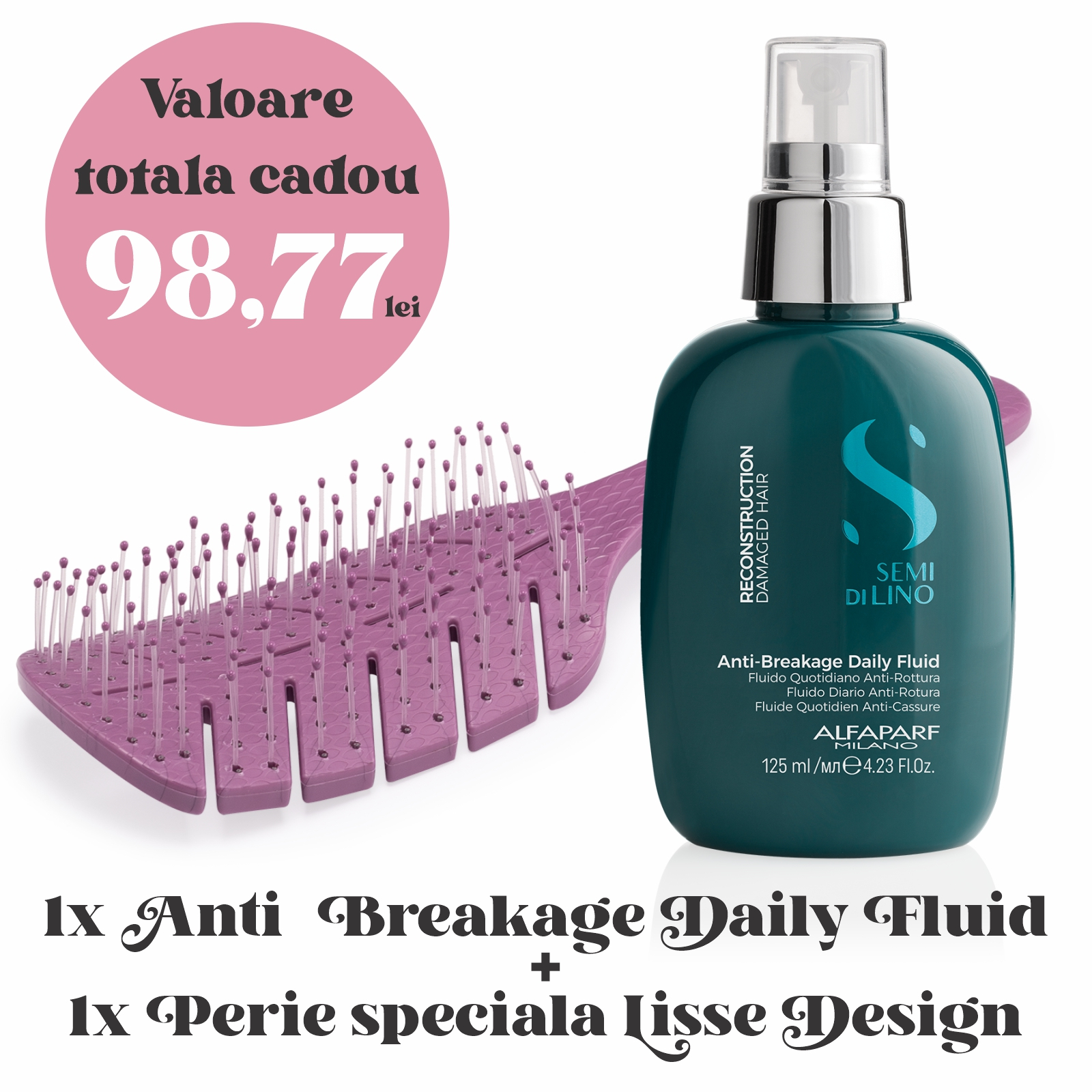 1x Anti-Breakage Daily Fluid + 1x Perie speciala pentru descurcat parul Lisse Design