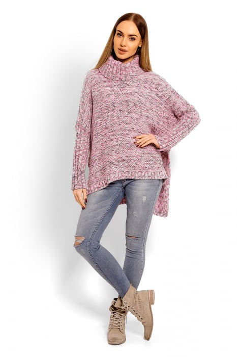 Pulover asimetric oversized roz [2]