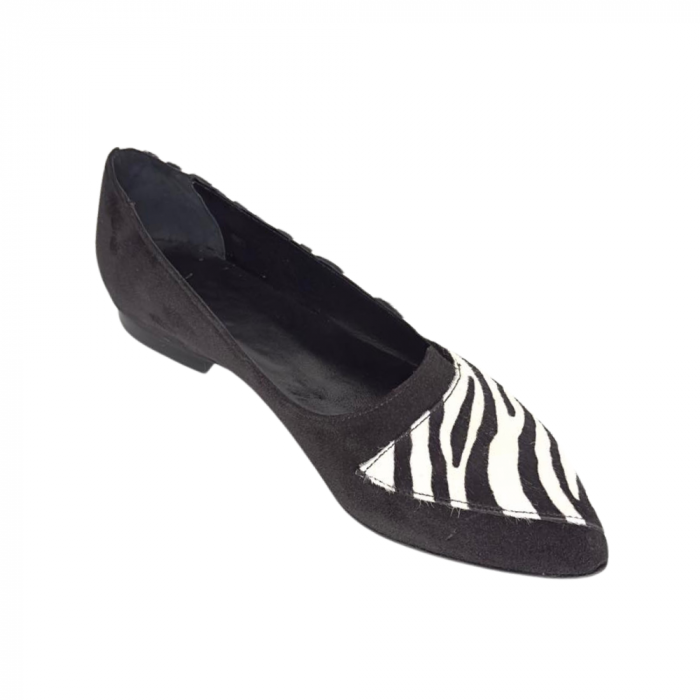Balerini din piele intoarsa cu insertie animal print River Black [4]