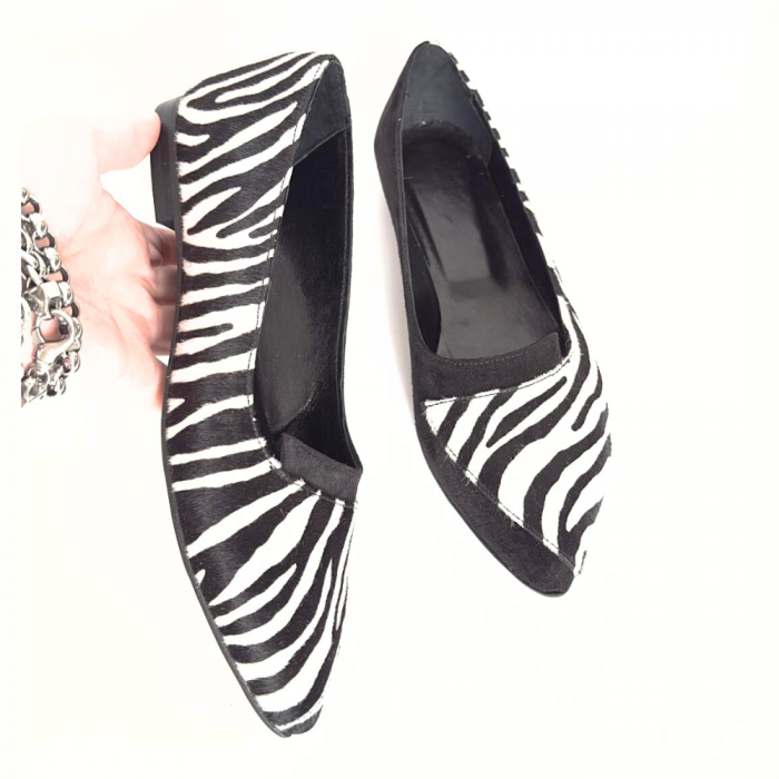 Balerini din piele intoarsa cu insertie animal print River Black [7]