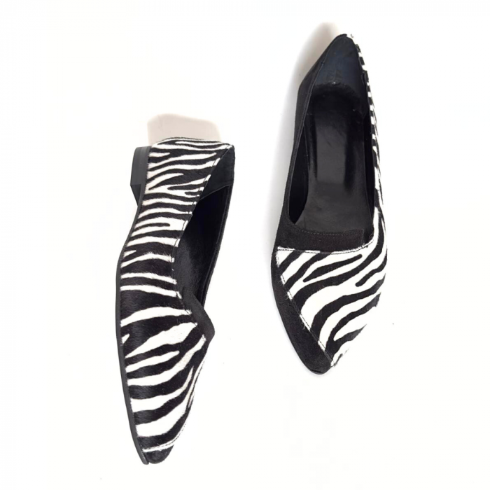 Balerini din piele intoarsa cu insertie animal print River Black [3]