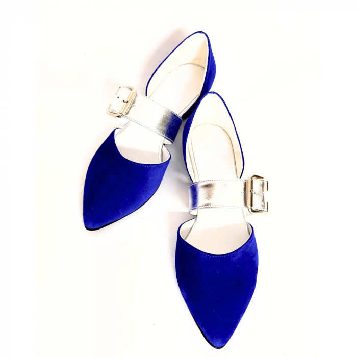 Balerini decupati din piele intoarsa cu bareta Adele Electric Blue [2]
