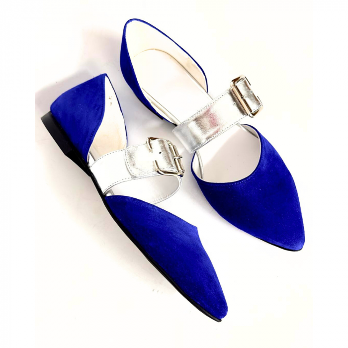 Balerini decupati din piele intoarsa cu bareta Adele Electric Blue [3]