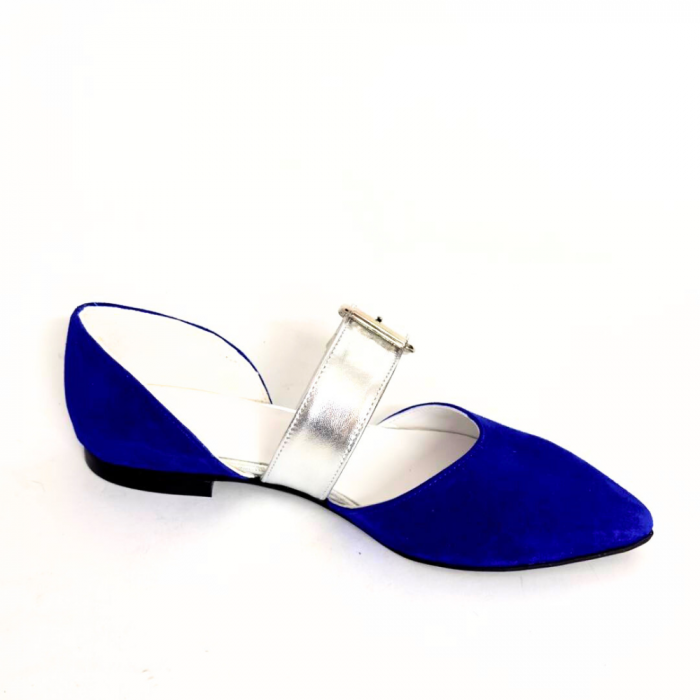 Balerini decupati din piele intoarsa cu bareta Adele Electric Blue [5]