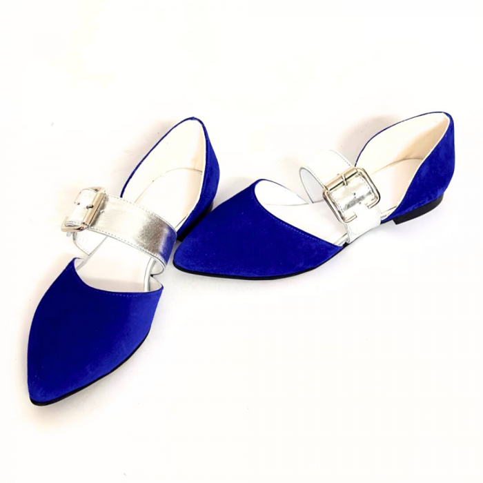 Balerini decupati din piele intoarsa cu bareta Adele Electric Blue [4]