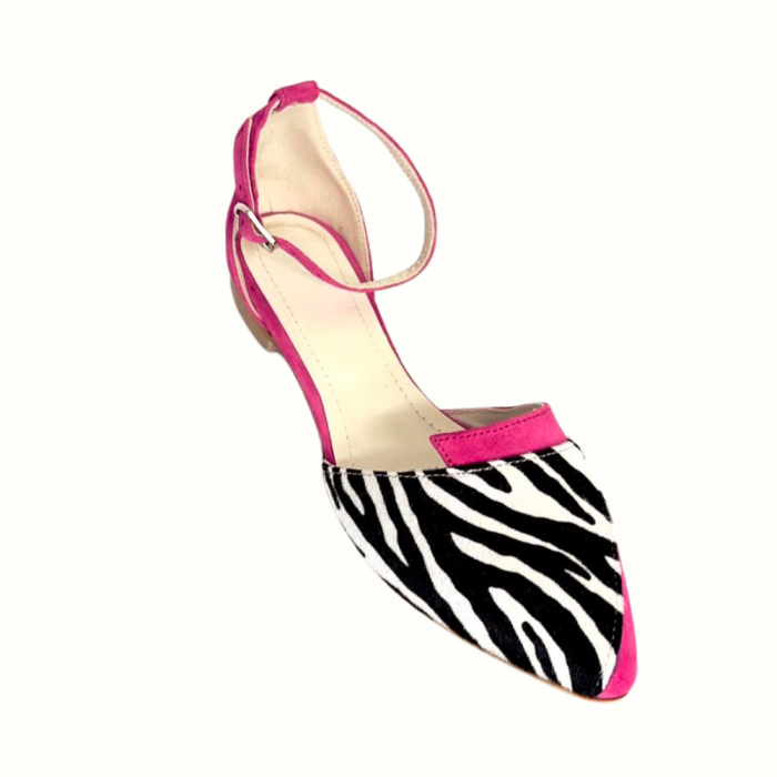 Balerini decupati din piele intoarsa cu insertie animal print Lola Fucsia [5]