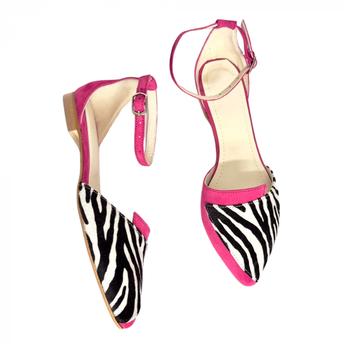 Balerini decupati din piele intoarsa cu insertie animal print Lola Fucsia [2]