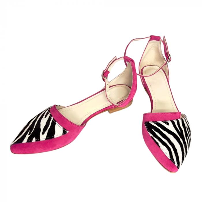 Balerini decupati din piele intoarsa cu insertie animal print Lola Fucsia [3]