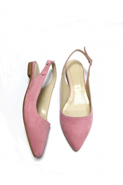 Balerini decupati din piele Lia Velvet Powder Pink [2]