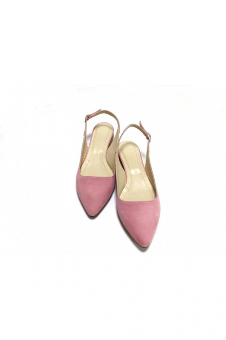 Balerini decupati din piele Lia Velvet Powder Pink [3]