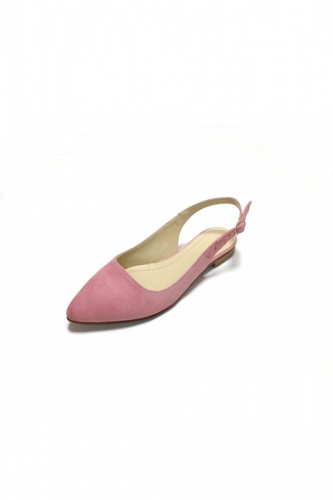 Balerini decupati din piele Lia Velvet Powder Pink [4]